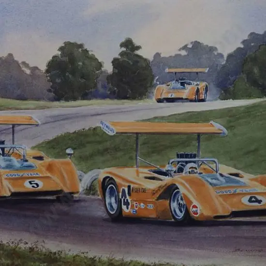 TAYLOR, Dennis (active 1950s) - Bruce McLaren & Denny Hulme leading the Way - NZ Grand Prix 1964
