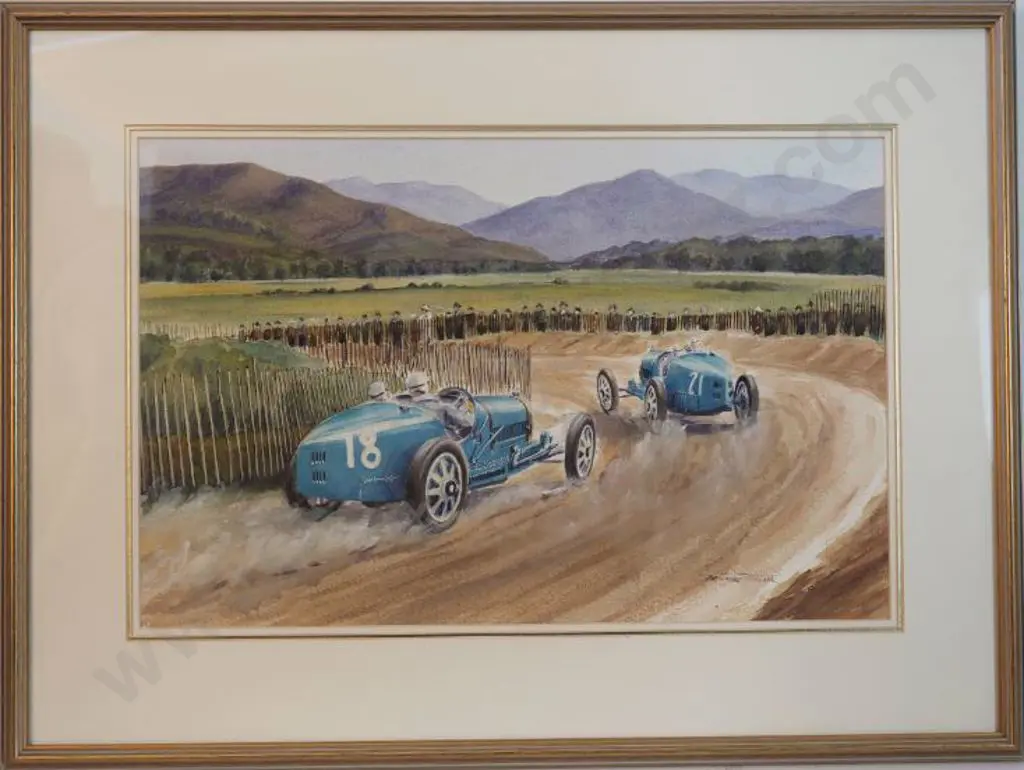 TAYLOR, Dennis (active 1950s) - 1925 French Grand Prix featuring De Vuizcaya Following Gamler, both in Bugattis Image 1++