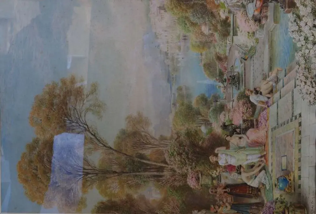 COOK, Ebenezer Wake (1844-1926) - Romanesque Garden Bathing Scene Image 1++