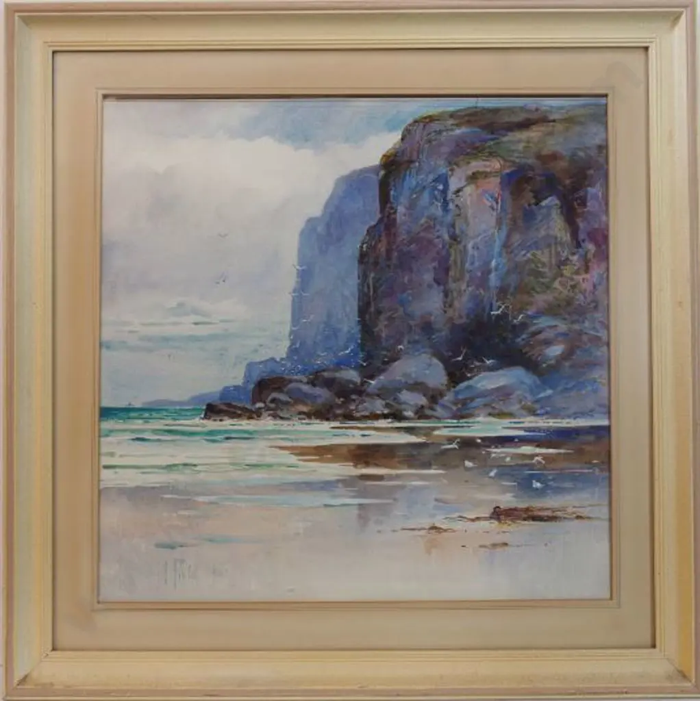 FIELD, Isabel Jane (1867-1950) - Coastal Scene with Cliffs & Seagulls, 1902 Image 1++