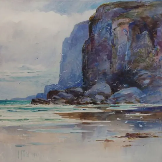FIELD, Isabel Jane (1867-1950) - Coastal Scene with Cliffs & Seagulls, 1902