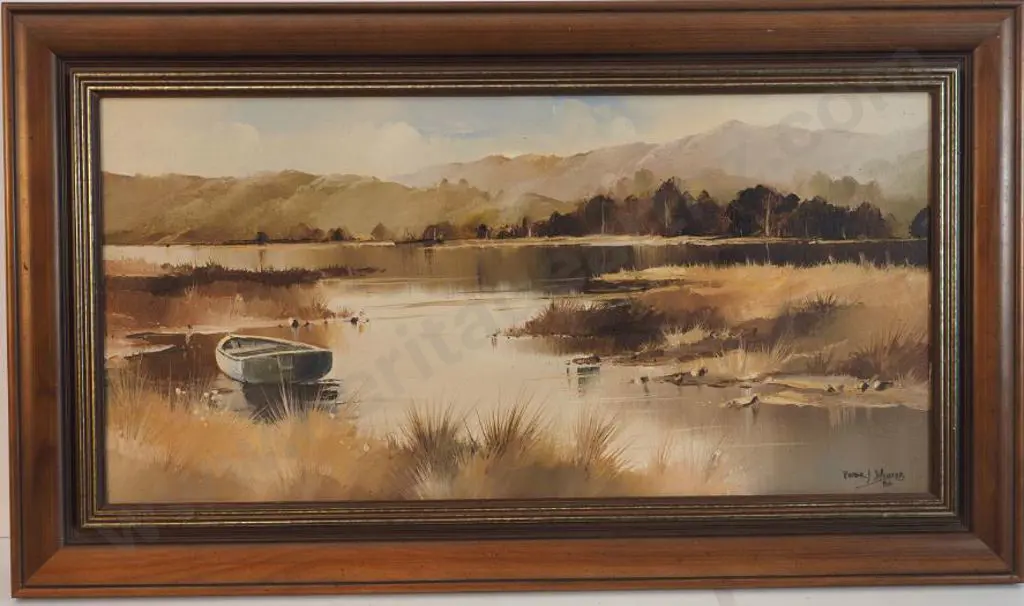 WALLERS, Peter J. (1953-) - Estuary Scene with Boat, 1984 Image 1++