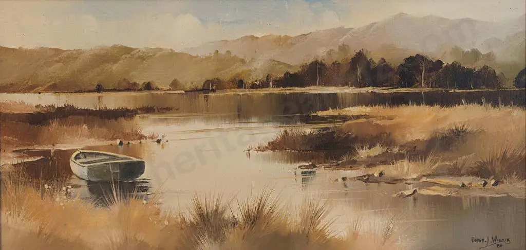 WALLERS, Peter J. (1953-) - Estuary Scene with Boat, 1984 Image 1++