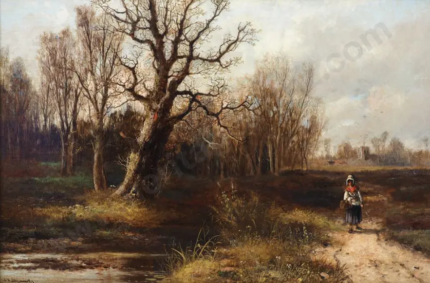 HULK, Abraham Jnr (1851-1922) - Lone Traveller in a Wooded Landscape Image 1++