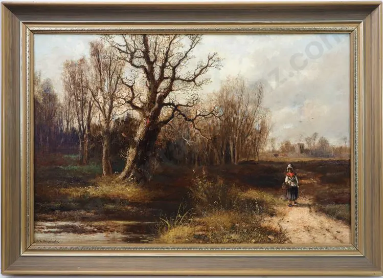 HULK, Abraham Jnr (1851-1922) - Lone Traveller in a Wooded Landscape Image 1++