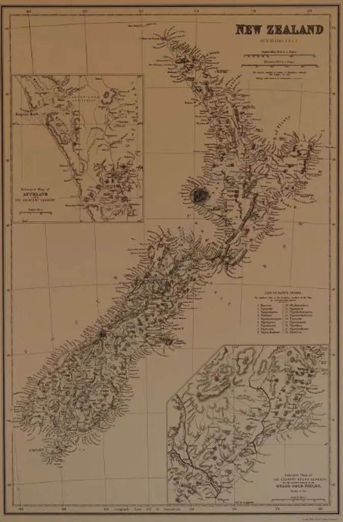 BARRAUD, Charles Decimus (1822-1897) - Map of New Zealand - Showing Auckland and the Otago Goldfields - New Zealand Graphic & Descriptive (1877) Image 1++