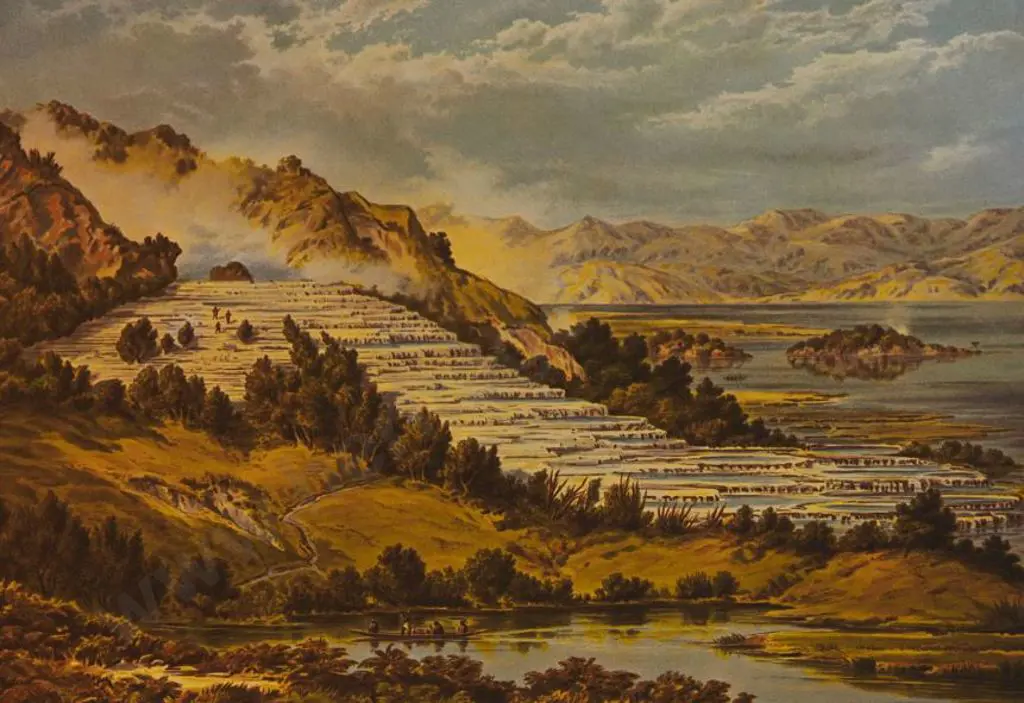 BARRAUD, Charles Decimus (1822-1897) - Te Tarata, Rotomahana (White Terraces) - New Zealand Graphic & Descriptive (1877) Image 1++