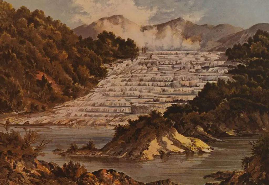 BARRAUD, Charles Decimus (1822-1897) - Otukapuarangi (Pink Terraces) - New Zealand Graphic & Descriptive (1877) Image 1++