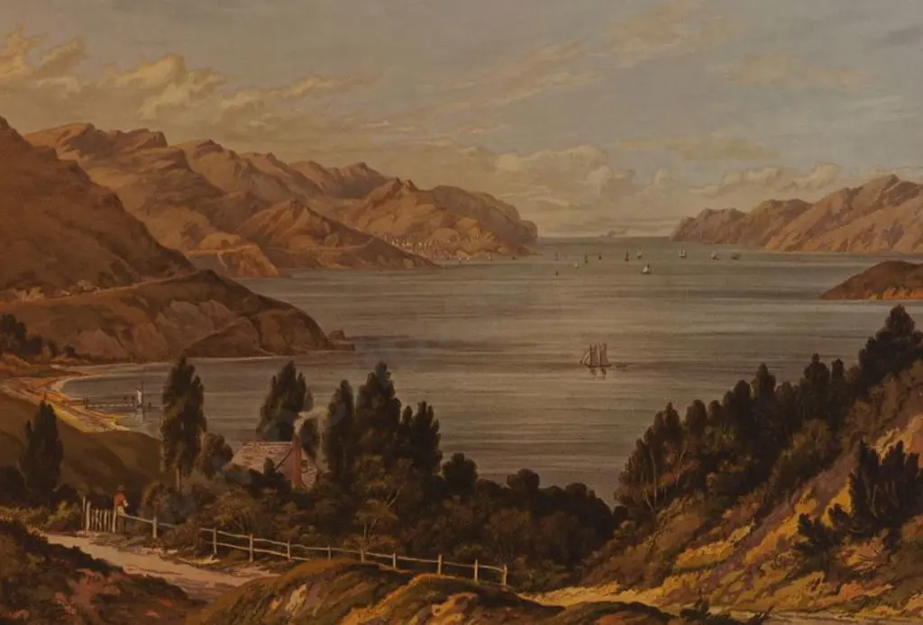 BARRAUD, Charles Decimus (1822-1897) - Lyttleton Harbour - New Zealand Graphic & Descriptive (1877) Image 1++