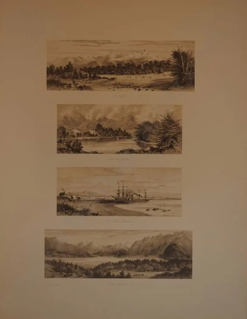 BARRAUD, Charles Decimus (1822-1897) - Te Anan, Waian River, The Bluff Harbour, Lake Manapouri - 4 Scenes from New Zealand Graphic & Descriptive (1877) Image 1++