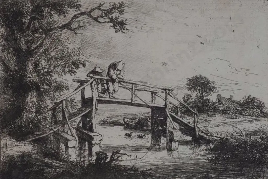DEUCHAR, David (1743-1808) - Fishing From a Bridge Image 1++