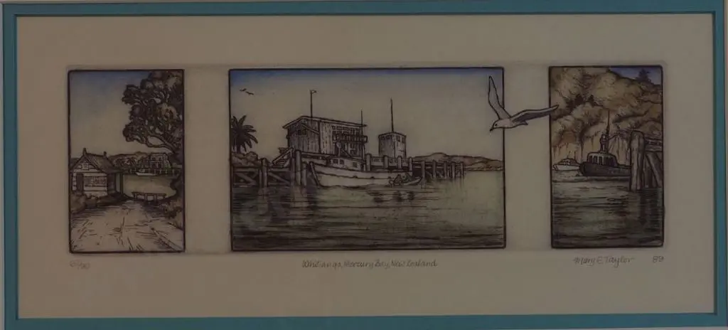 TAYLOR. Mary E. (1948-) - Whitianga. Mercury Bay, Tryptich, 1989 Image 1++