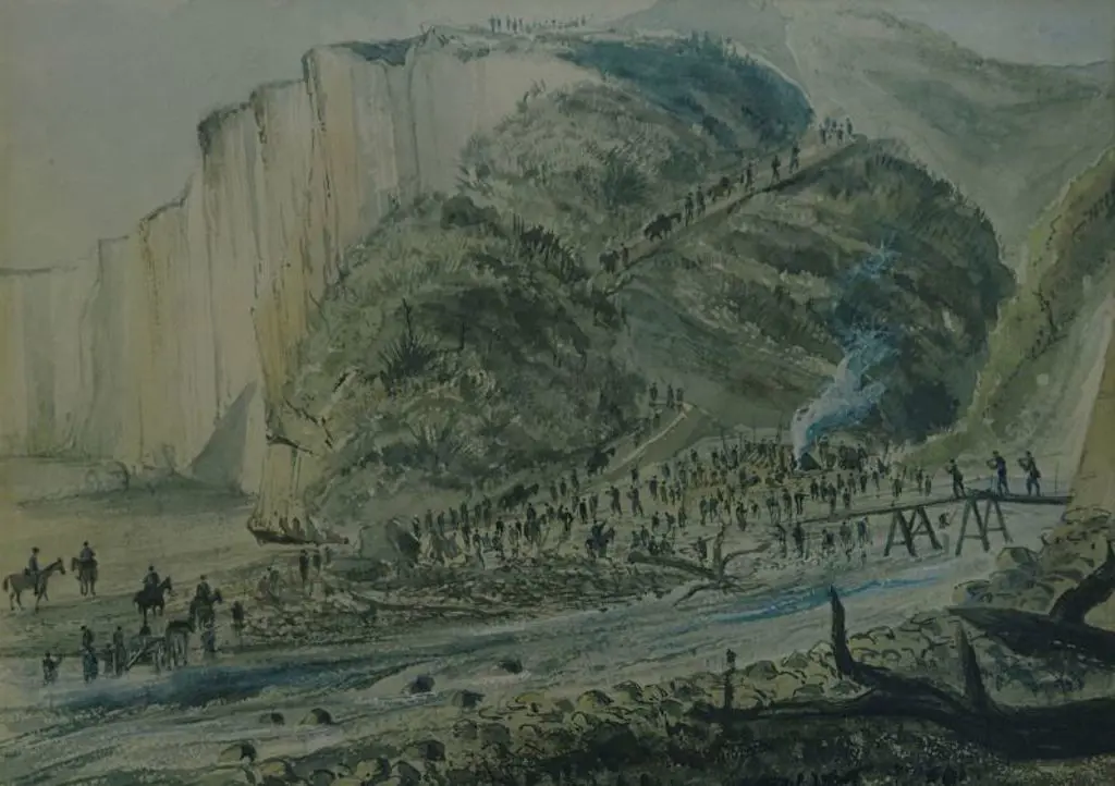 WILLIAMS, E. A. (1824-1898) - Soldiers Cross the Tangahoe River, 1865 Image 1++