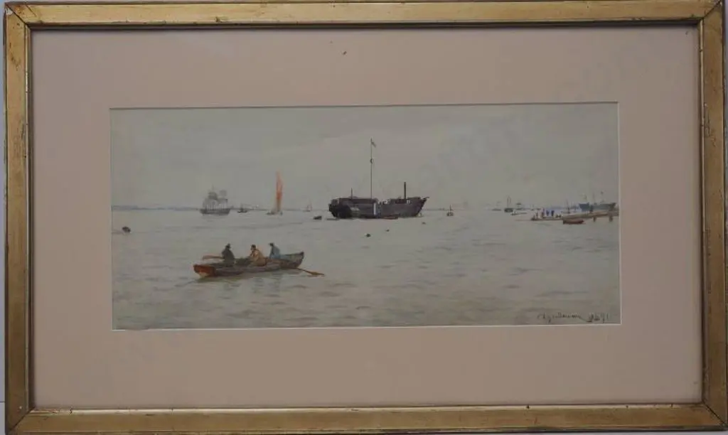 HOLLOWAY, Charles Edward (1838-1897) - Boats in Bay Image 1++