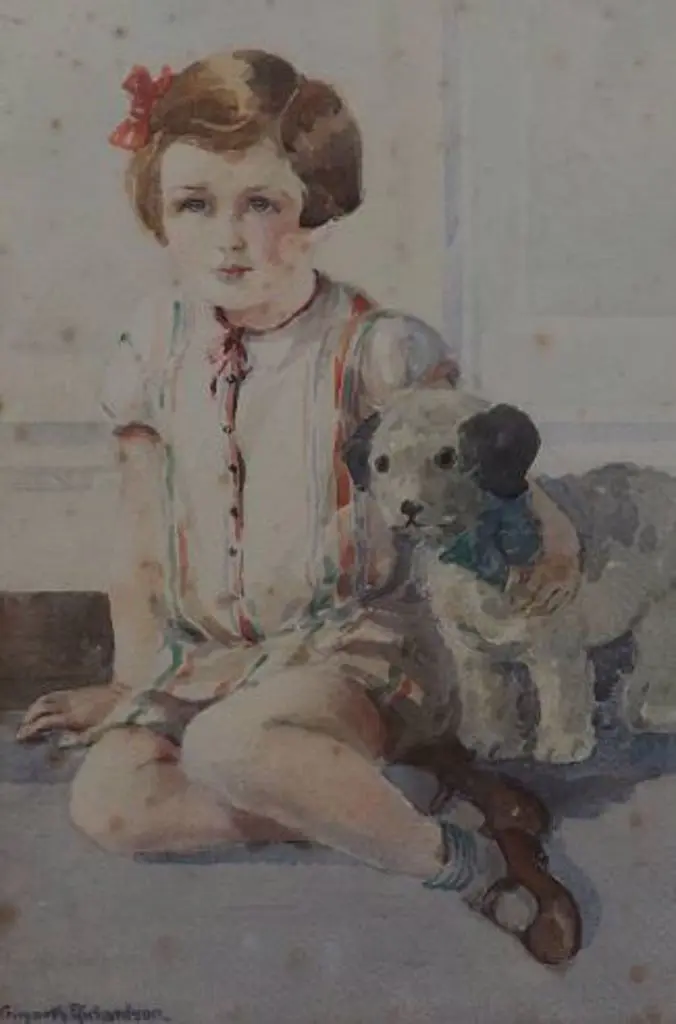 RICHARDSON, Gwyneth (1896-1980) - Girl with Toy Dog, c. 1930 Image 1++