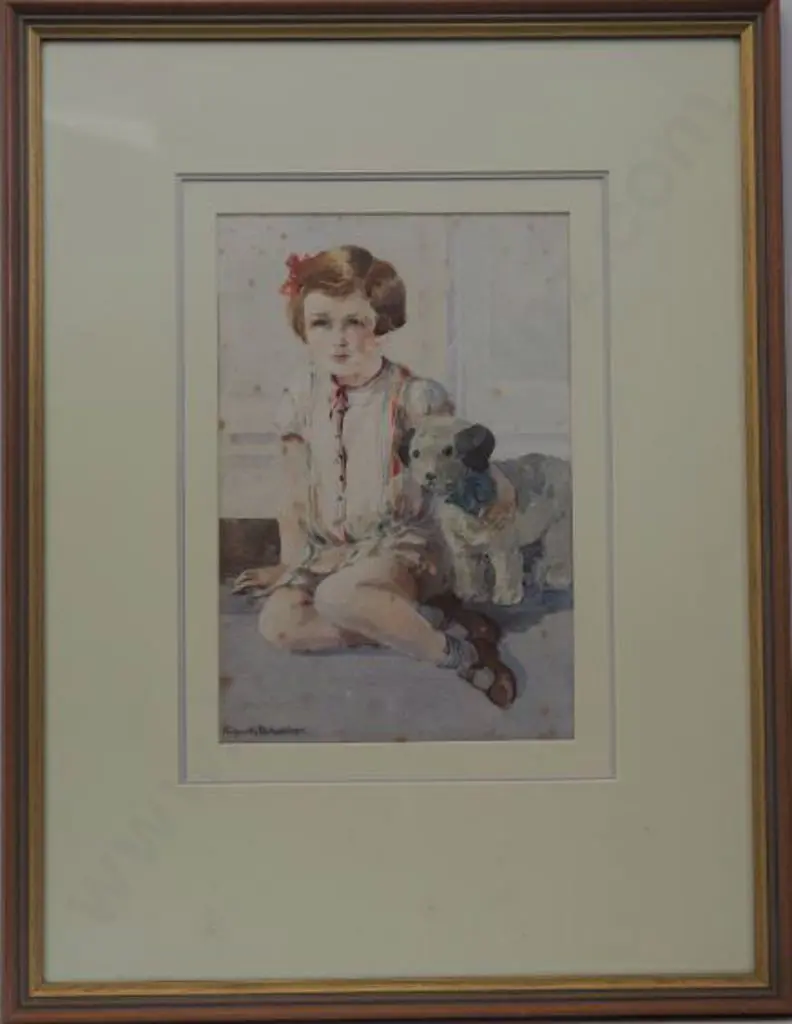 RICHARDSON, Gwyneth (1896-1980) - Girl with Toy Dog, c. 1930 Image 1++