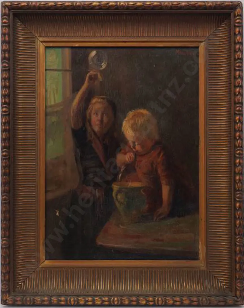 KRABBE, Hendrik (1868-1931) - Children Playing Bubbles Image 1++