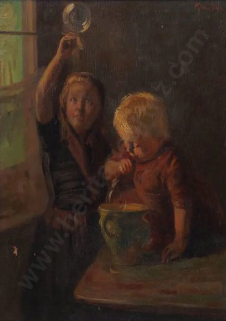 KRABBE, Hendrik (1868-1931) - Children Playing Bubbles Image 1++