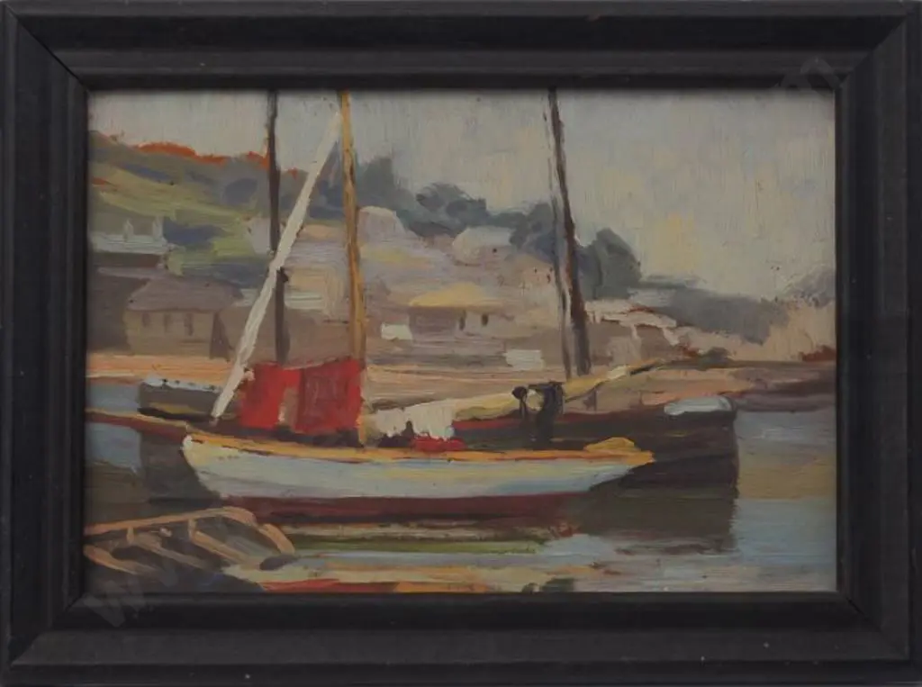 HANDYSIDE, K. M. (Active c.1900-1910) - Dockside Scene with Yacht Image 1++