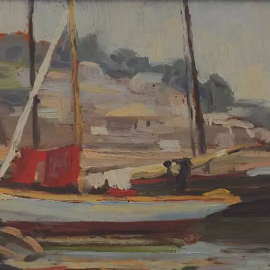 HANDYSIDE, K. M. (Active c.1900-1910) - Dockside Scene with Yacht