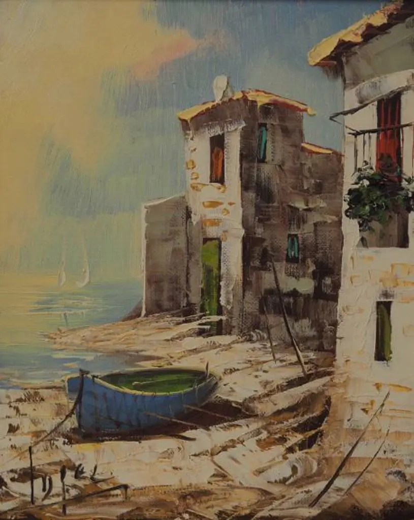 UNKNOWN artist - Mediterranean Shore with Dinghy Image 1++