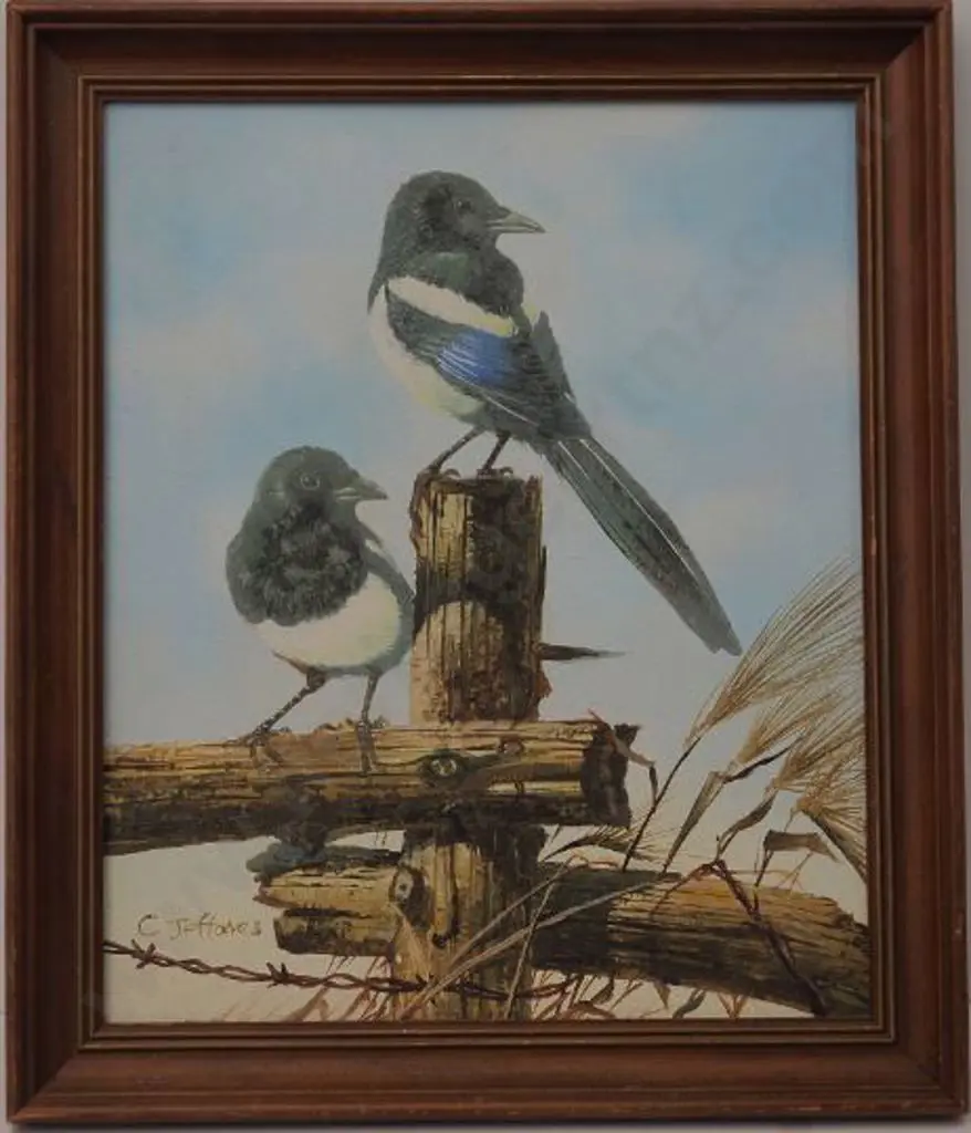 JEFFARES, C. (20th Cent.) - Birds on a Fence Image 1++