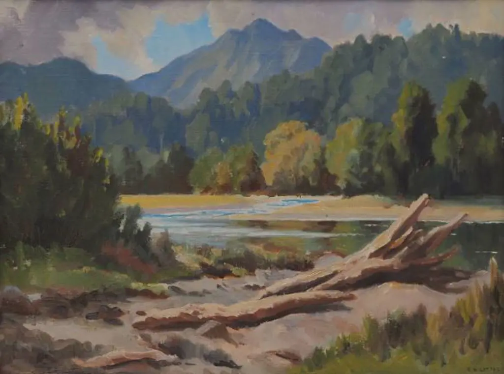 LATTEY, Edward B. (1899-1986) - Southern Stream with Trees & Mountain Image 1++