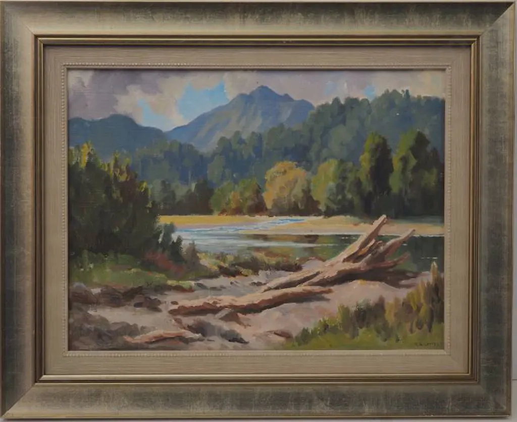 LATTEY, Edward B. (1899-1986) - Southern Stream with Trees & Mountain Image 1++