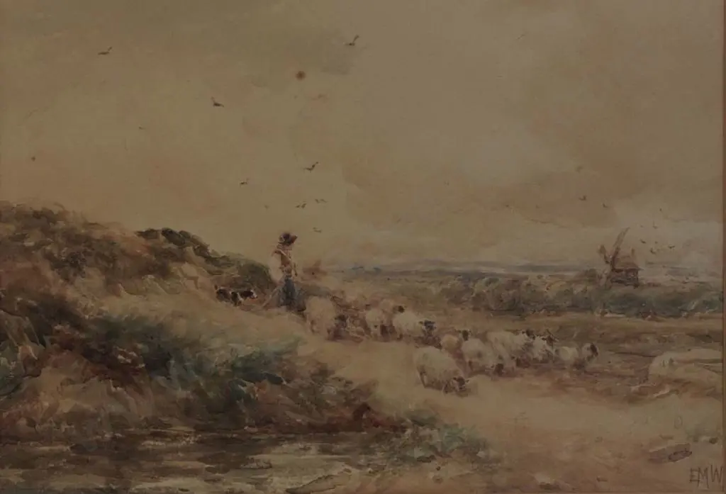 WIMPERIS, Edmund Morrison (1835-1900) - Pastoral Scene - Shepherd and his Flock Image 1++