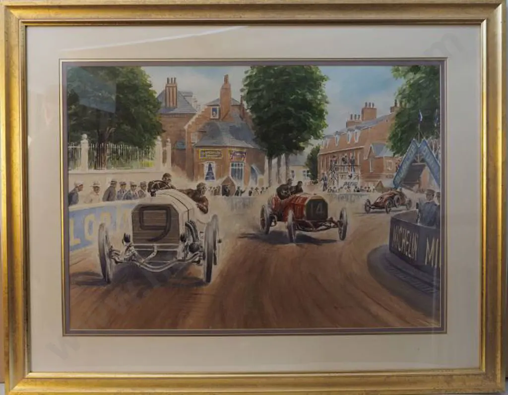 TAYLOR, Dennis (active 1950s) - French Grand Prix Racing through town c. 1900 Image 1++