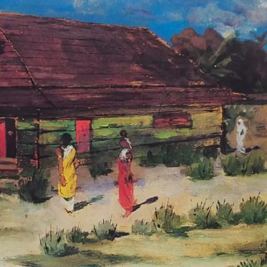 NERLI, Girolamo Pieri (1863-1926) - Cabin, Figures & Banana Tree (Fiji), 1894