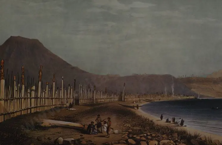 ANGAS, George French (1822-1886) - Te Henheus Old Pah of Waitahanui at Taupo Lake Image 1++