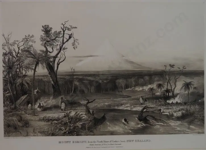 HEAPHY, Charles (1822-1881) - Mount Egmont from the North Shore of Cooke's (sic) Strait Image 1++