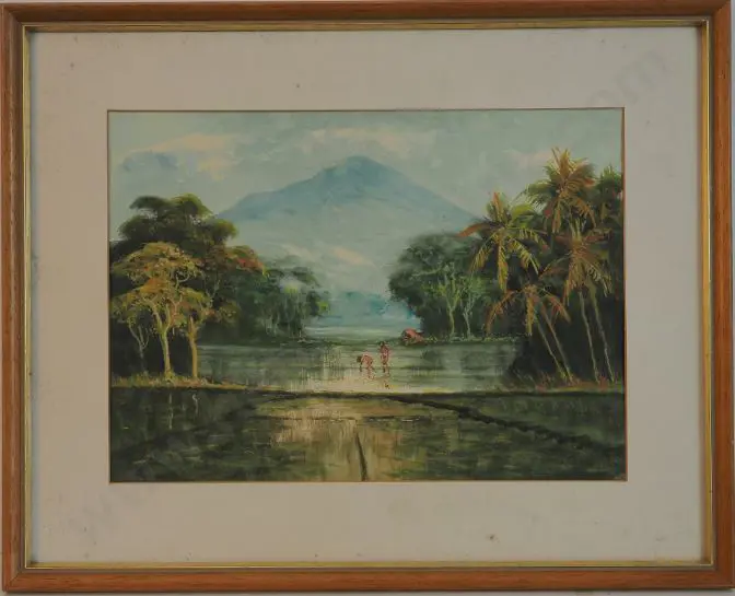 UNKNOWN artist - Polynesian Scene with Mountain & Trees Image 1++