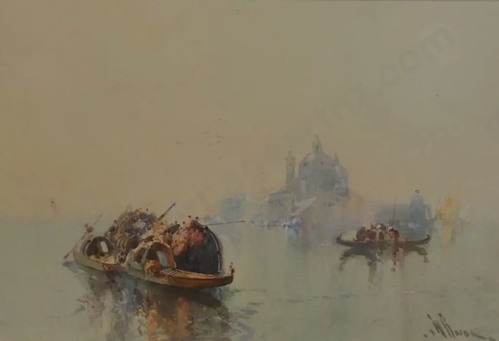 KNOX, William Dunn (1880-1945) - Venetian Scene with Gondolas Image 1++