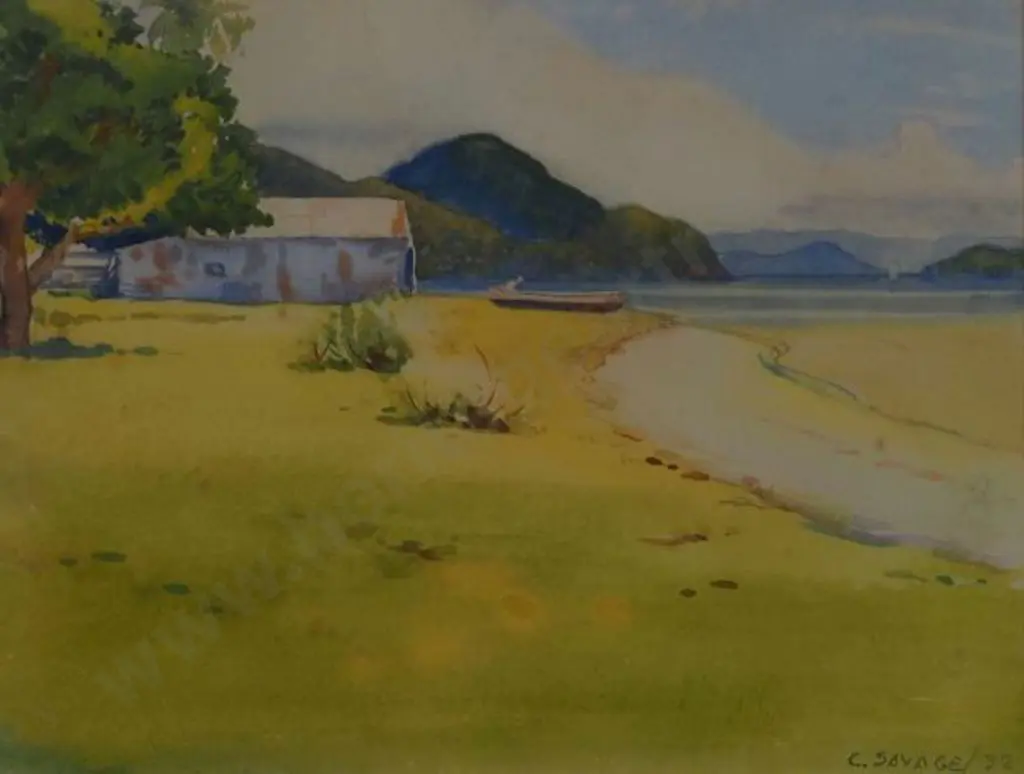SAVAGE, Cedric D. (1901-1969) - In the Sounds - Boat on Lake's Edge Image 1++