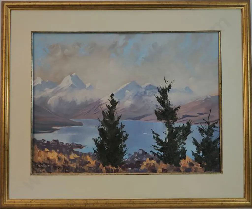 HUDSON, H. (Active early 1900s) - Southern Lake with Alps Image 1++