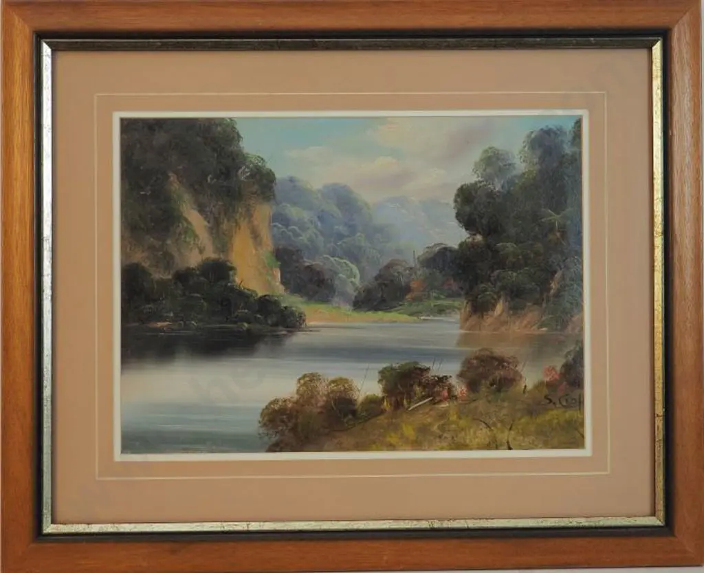 CROFT, Steven (Active late 1800s) - River with Cliffs & Bush Image 1++