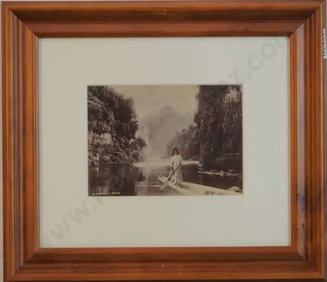 DENTON, Frank (1869-1963) - Drop Scene, Whanganui River, Maori Girl in Canoe c.1900 Image 1++