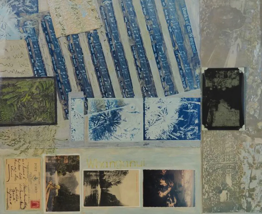 UNKNOWN artist - Whanganui River Collage - Old Postcards with Old Photo Negative Image 1++
