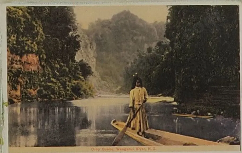 UNKNOWN artist - Whanganui River Collage - Old Postcards with Old Photo Negative Image 1++