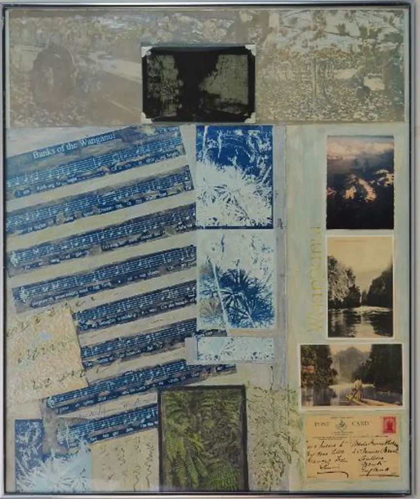UNKNOWN artist - Whanganui River Collage - Old Postcards with Old Photo Negative Image 1++