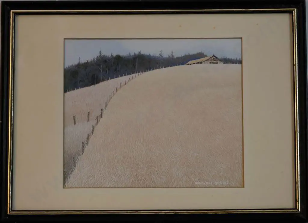 WILSON, Raymond (Active 1970s) - Farm Building on Hill Image 1++