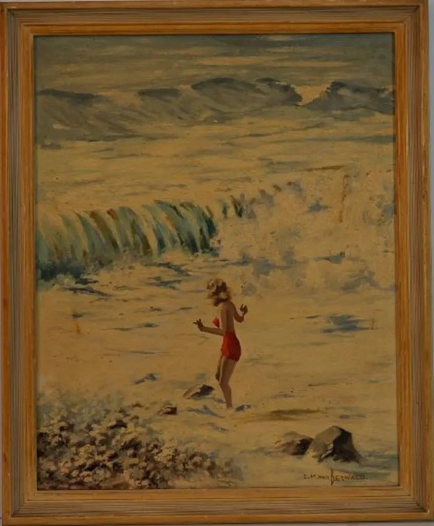 BERWALD, C.M. von - Lady in Red Bathing Suit at Beach Image 1++