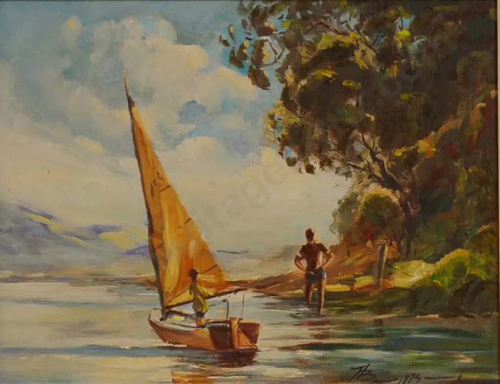 BOEHNKE, Heinz (1920-) - Active 60s/70s - Shoreline, Lake Karapiro Image 1++