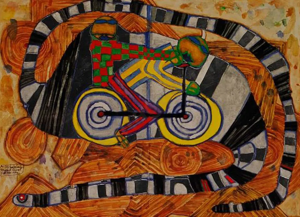 HUNDERTWASSER, Friedensreich (1928-2000) - Two Men on a Bike Image 1++