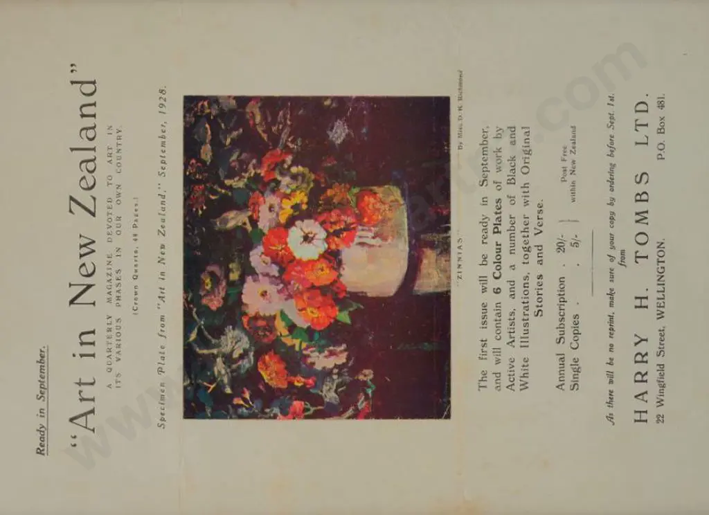 TOMBS, Harry (1874-1966) - Art in New Zealand Advertising Poster First Issue - 1928 Image 1++