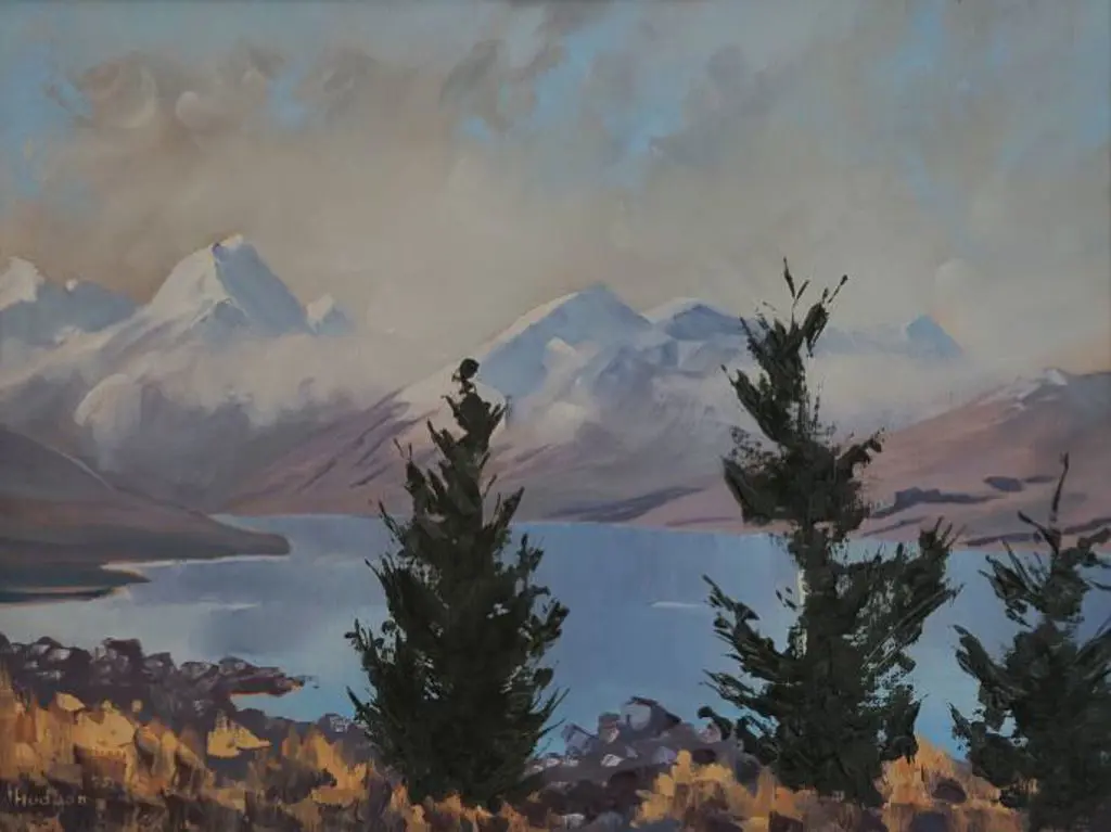 HUDSON, H. (Active early 1900s) - Southern Lake with Alps Image 1++