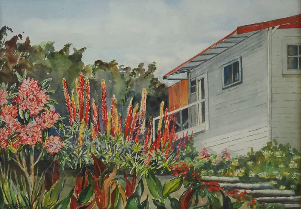 DICKSON, M. (21st Cent.) - Lupins, Lilies & Farmhouse Image 1++