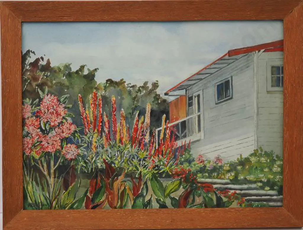 DICKSON, M. (21st Cent.) - Lupins, Lilies & Farmhouse Image 1++